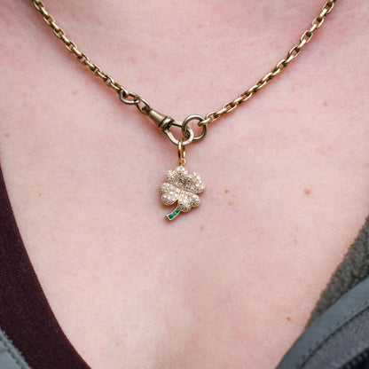 Diamond and Emerald Four-Leaf Clover 18ct Gold Charm Pendant