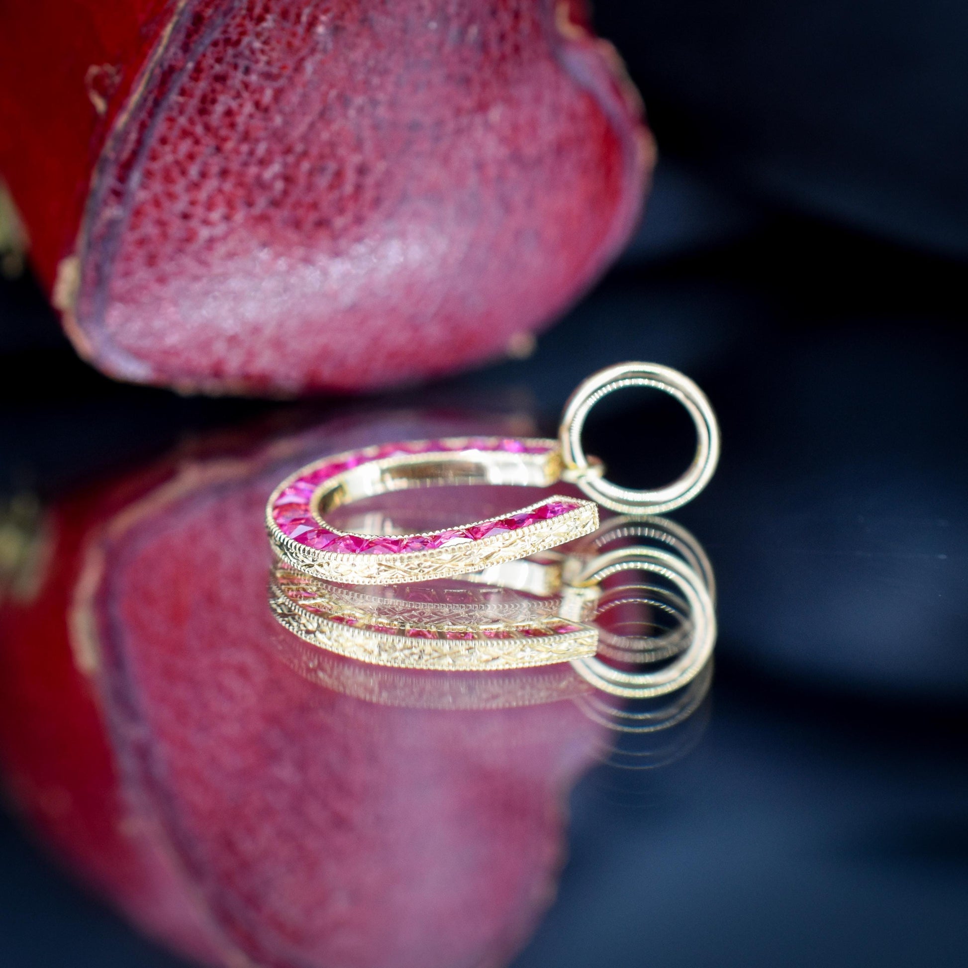 French Cut Ruby Horseshoe 18ct Yellow Gold Charm Pendant - 0.55ct