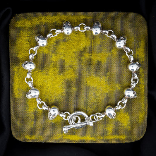 Vintage Sterling Silver Skull Bracelet Bone Toggle Fastener | 8" Length