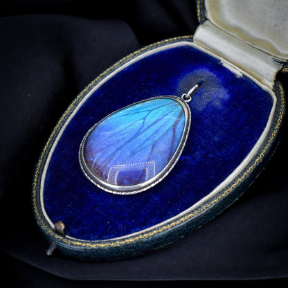 Antique Art Deco Butterfly Wing Sterling Silver Pendant