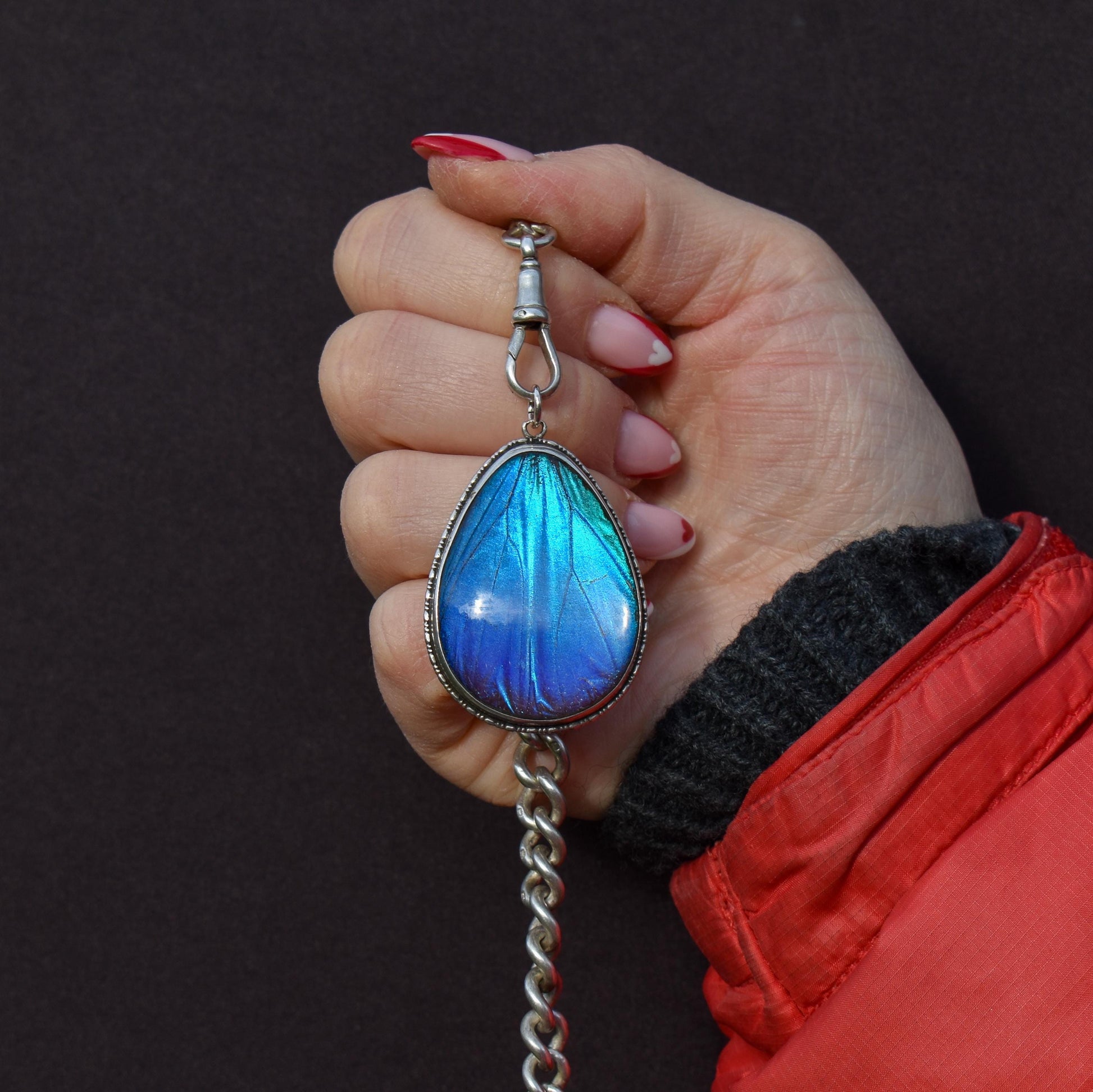 Antique Art Deco Butterfly Wing Sterling Silver Pendant