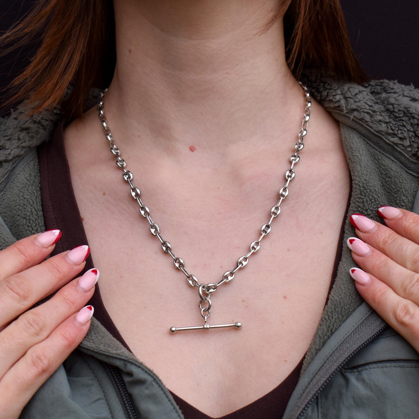 Vintage Sterling Silver 20" Mariner Anchor Link Chain Necklace with T-Bar