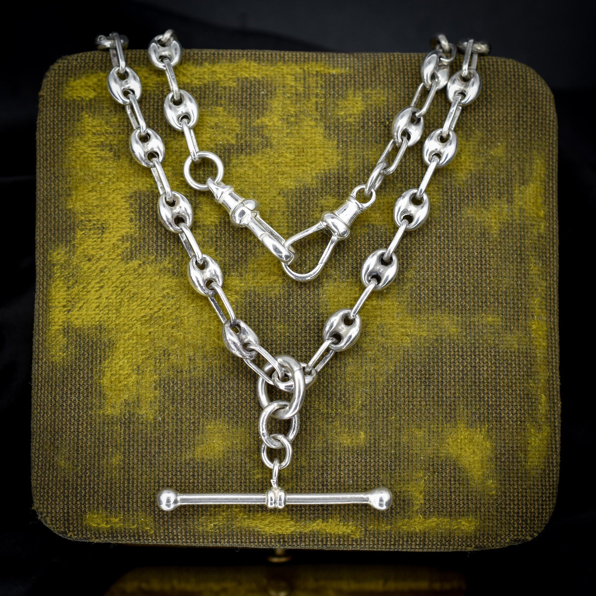 Vintage Sterling Silver 20" Mariner Anchor Link Chain Necklace with T-Bar