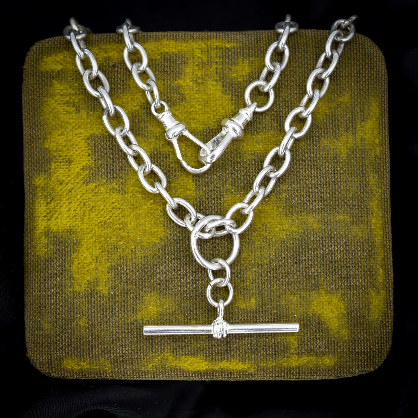 Vintage Silver Oval Cable Link Chain Necklace with Sliding T-bar and Dog Clips | 17" Length