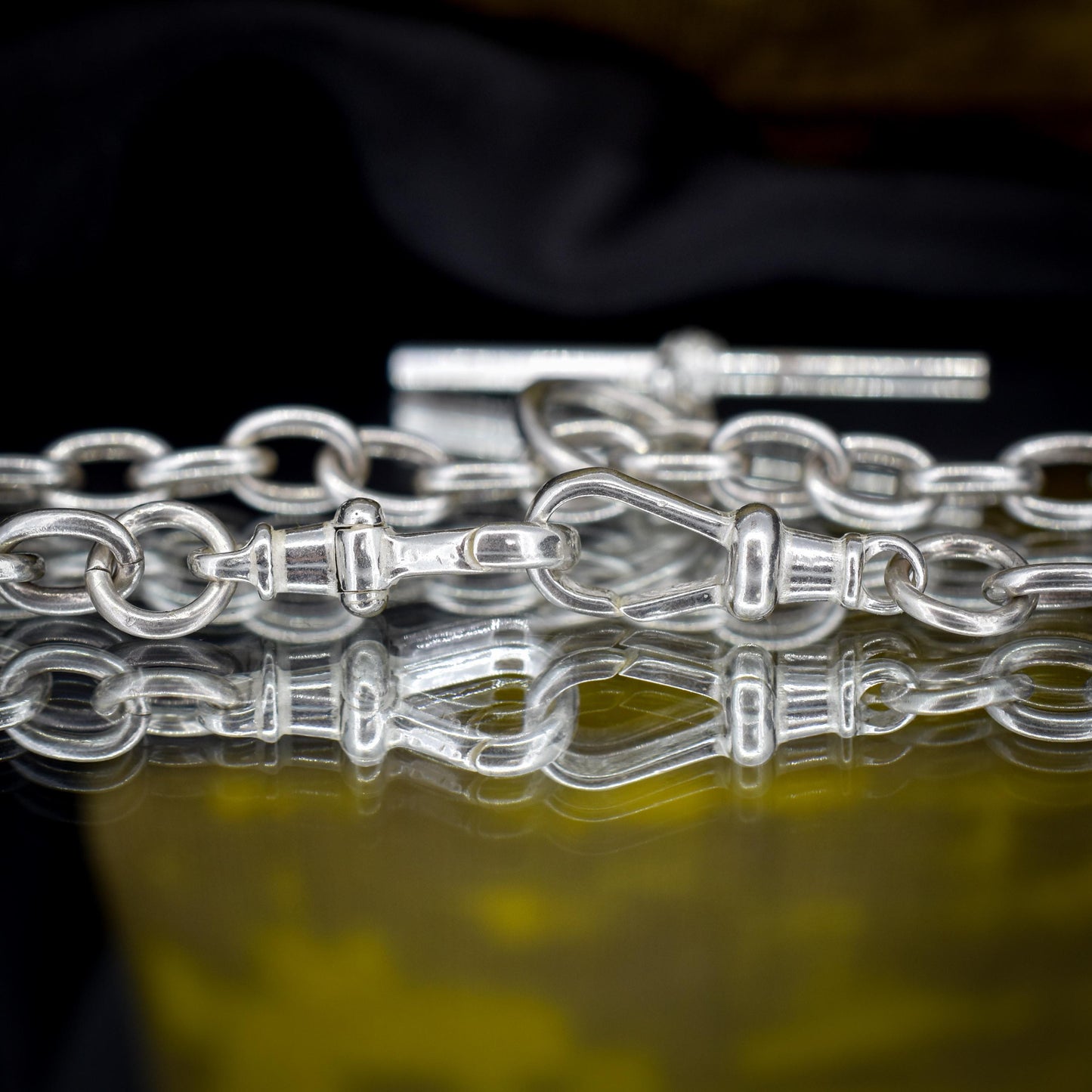 Vintage Silver Oval Cable Link Chain Necklace with Sliding T-bar and Dog Clips | 17" Length