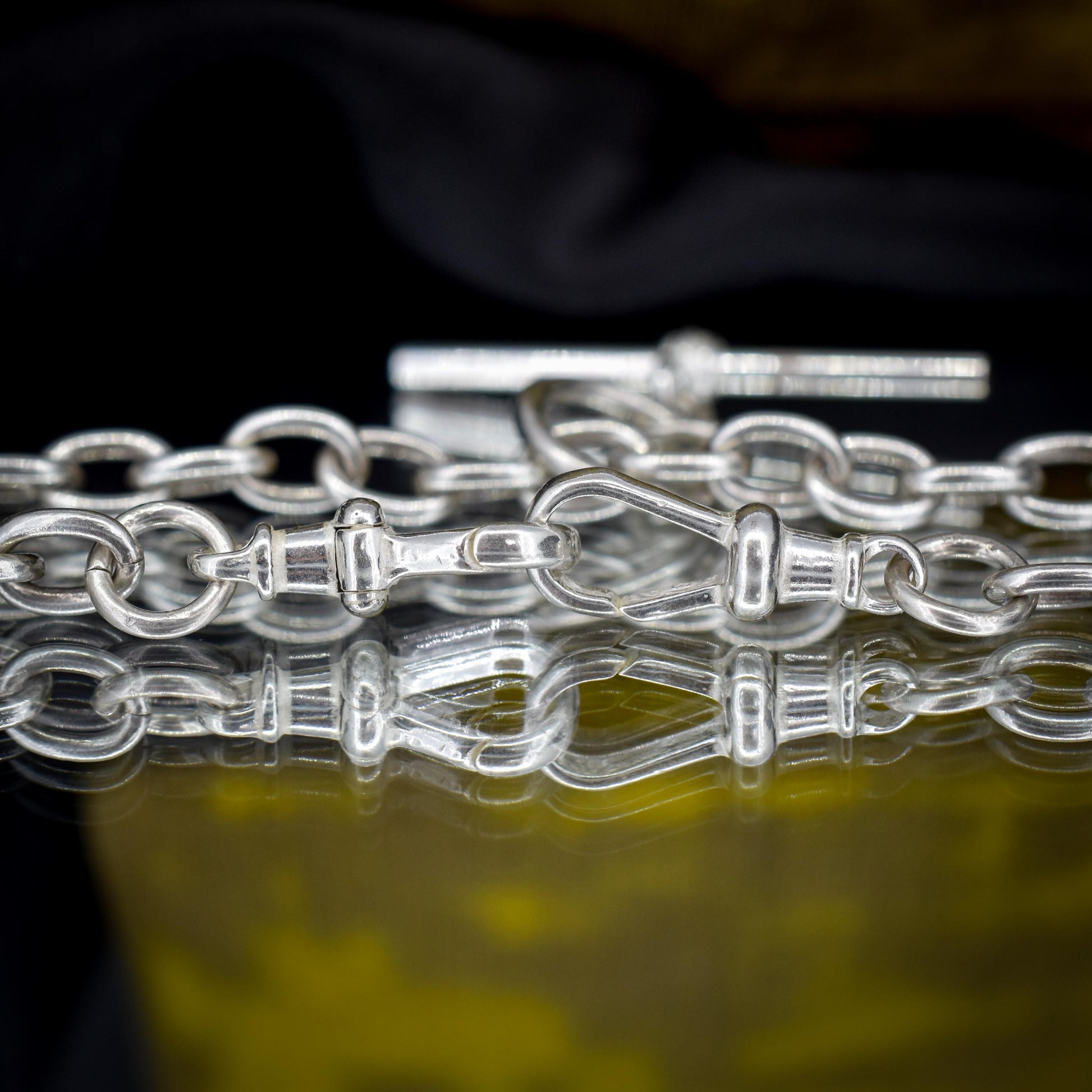 Vintage Silver Oval Cable Link Chain Necklace with Sliding T-bar and Dog Clips | 17" Length