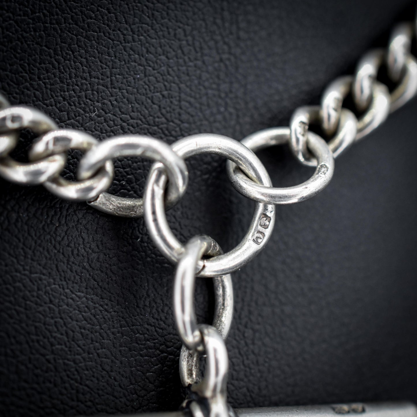 Antique 14.5" Sterling Silver Curb Link Albert Watch Chain Necklace with T-Bar and Dog Clips