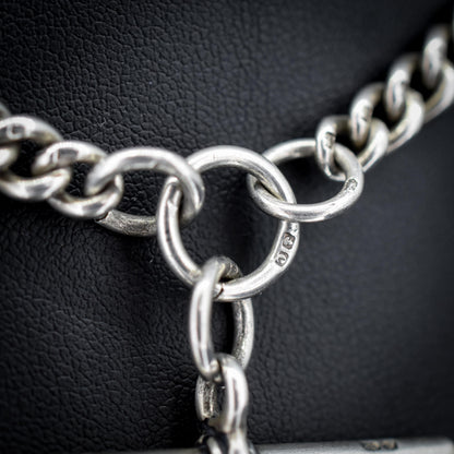 Antique 14.5" Sterling Silver Curb Link Albert Watch Chain Necklace with T-Bar and Dog Clips