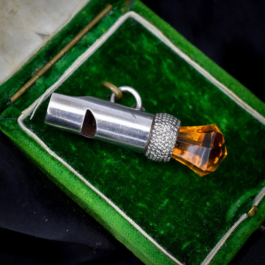 Antique Scottish Thistle Sterling Silver Whistle Charm Pendant