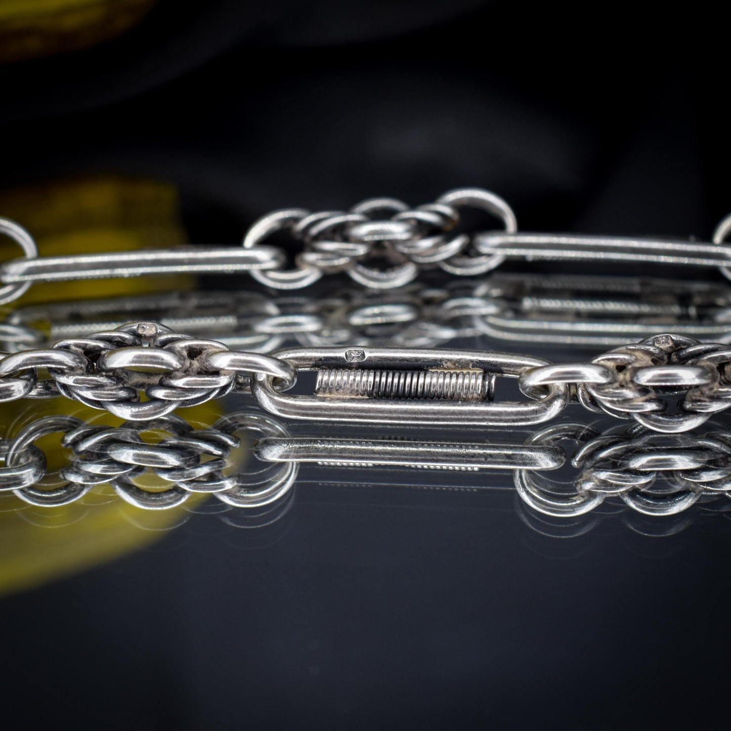 Antique Sterling Silver Trombone and Love Knot Albert Chain with Dog Clips | 16"