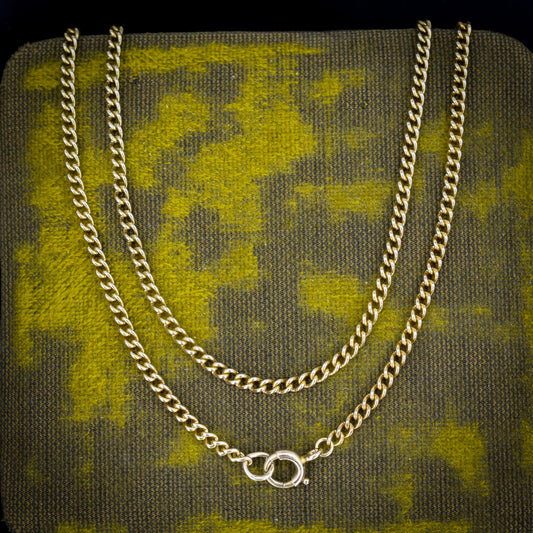 Antique 9ct Gold Flat Curb Link Chain Necklace with Bolt Ring | 21"
