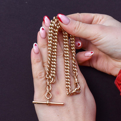 Antique 16" 9ct Gold Double Dog Clip Albert Curb Watch Chain Necklace