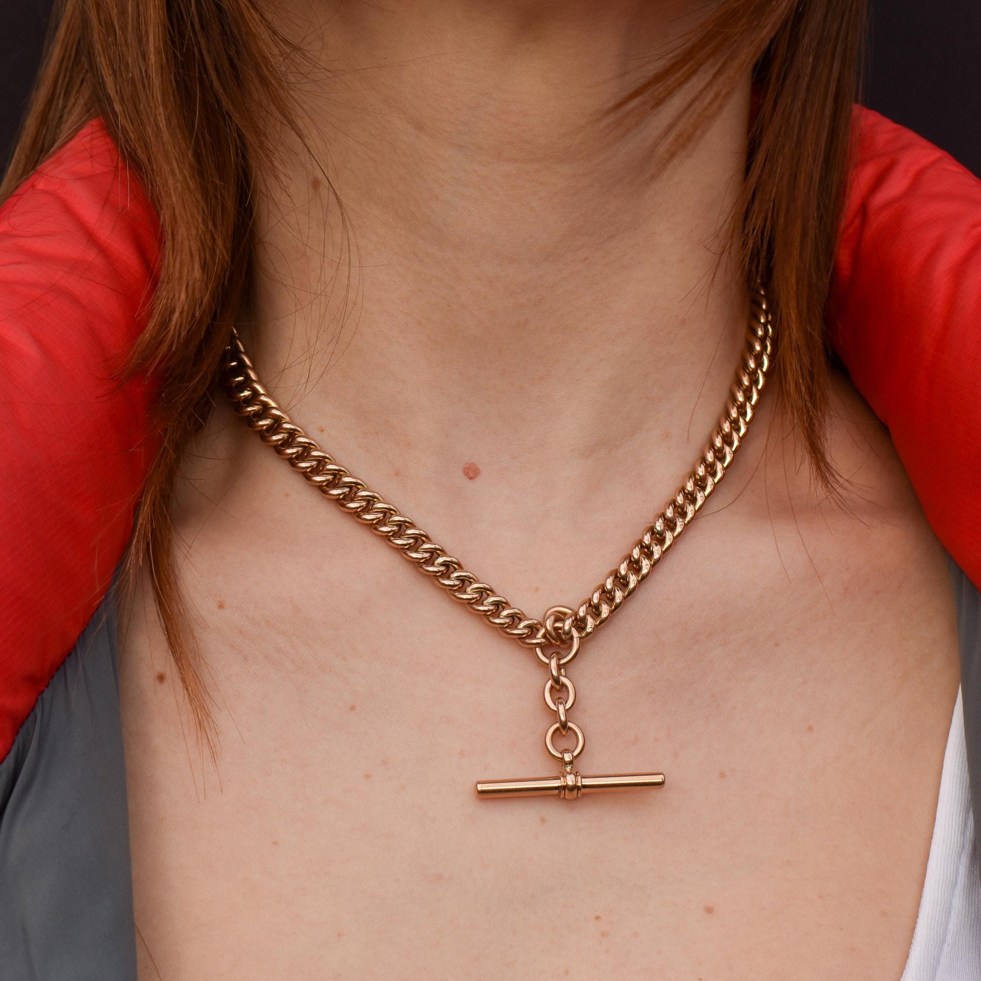 Antique 16" 9ct Gold Double Dog Clip Albert Curb Watch Chain Necklace