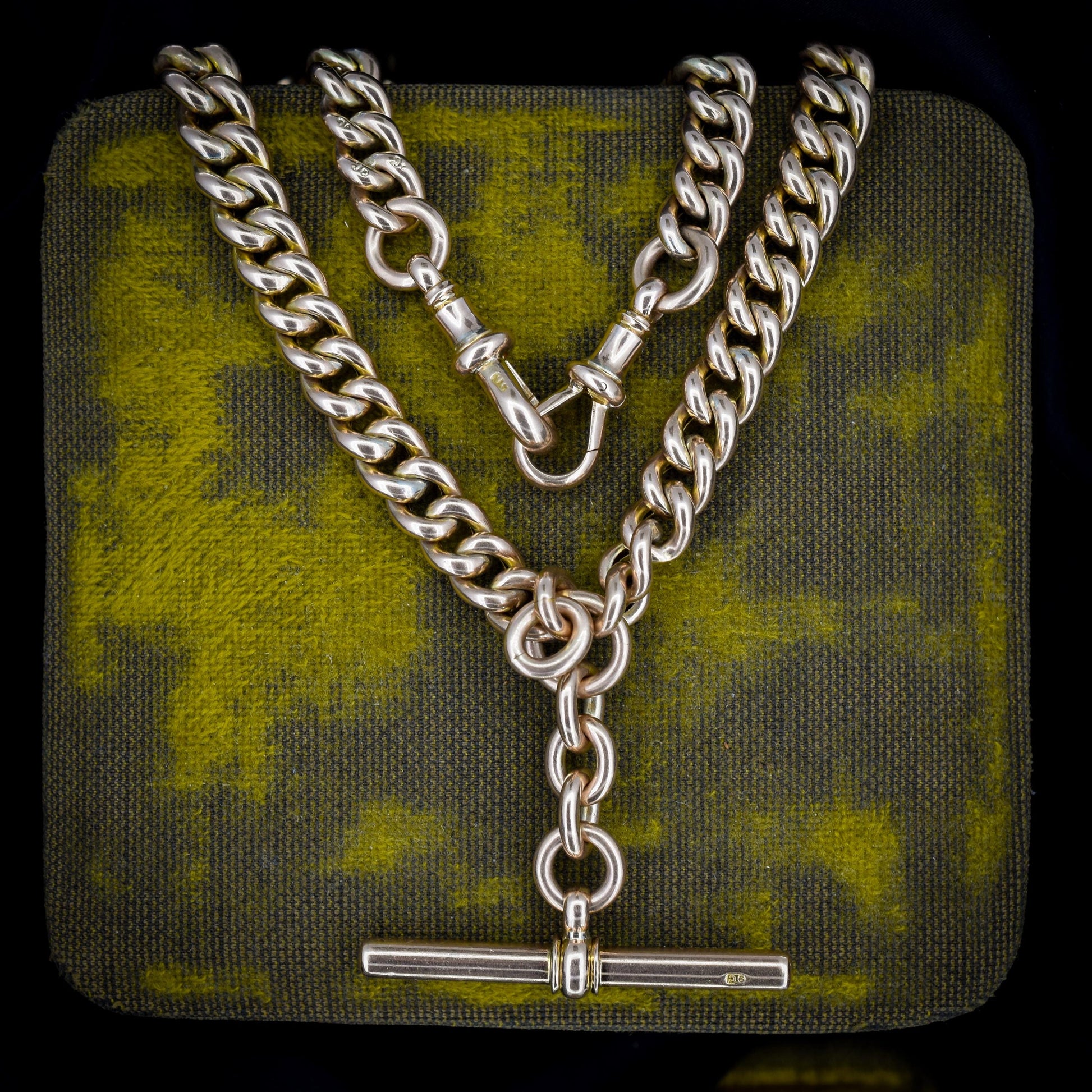 Antique 16" 9ct Gold Double Dog Clip Albert Curb Watch Chain Necklace