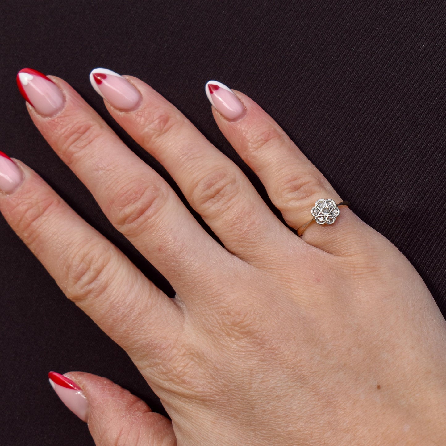 Antique Diamond Cluster Daisy Star 18ct Gold and Platinum Ring