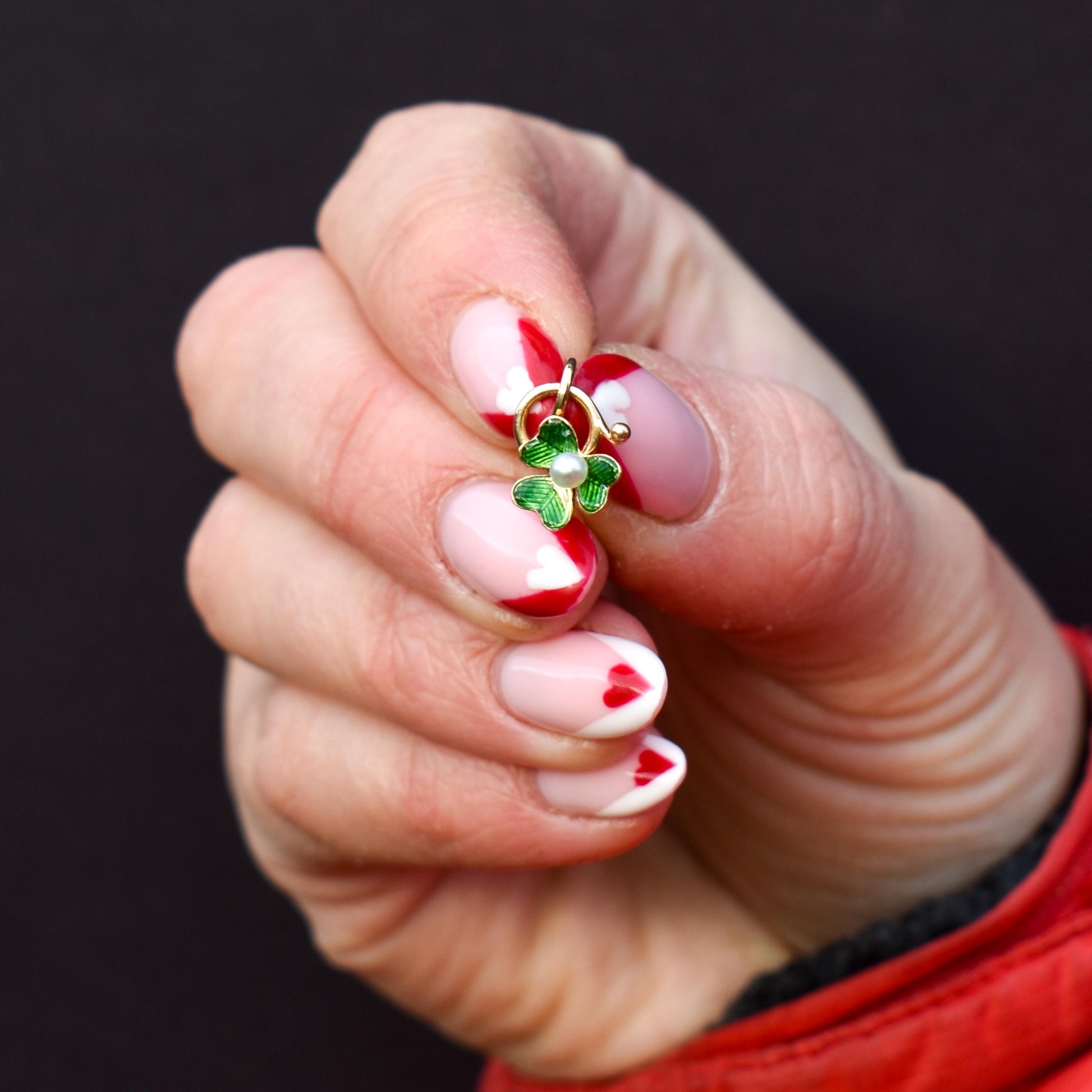 Antique Pearl 15ct Gold Enamel Clover Charm Pendant