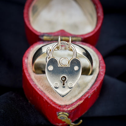Vintage 'I LOVE YOU' Heart Padlock Drop 9ct Yellow Gold Band Ring