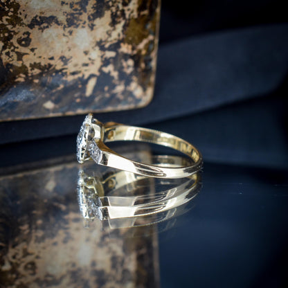 Antique Edwardian Diamond Cluster Daisy 18ct Yellow Gold and Platinum Ring