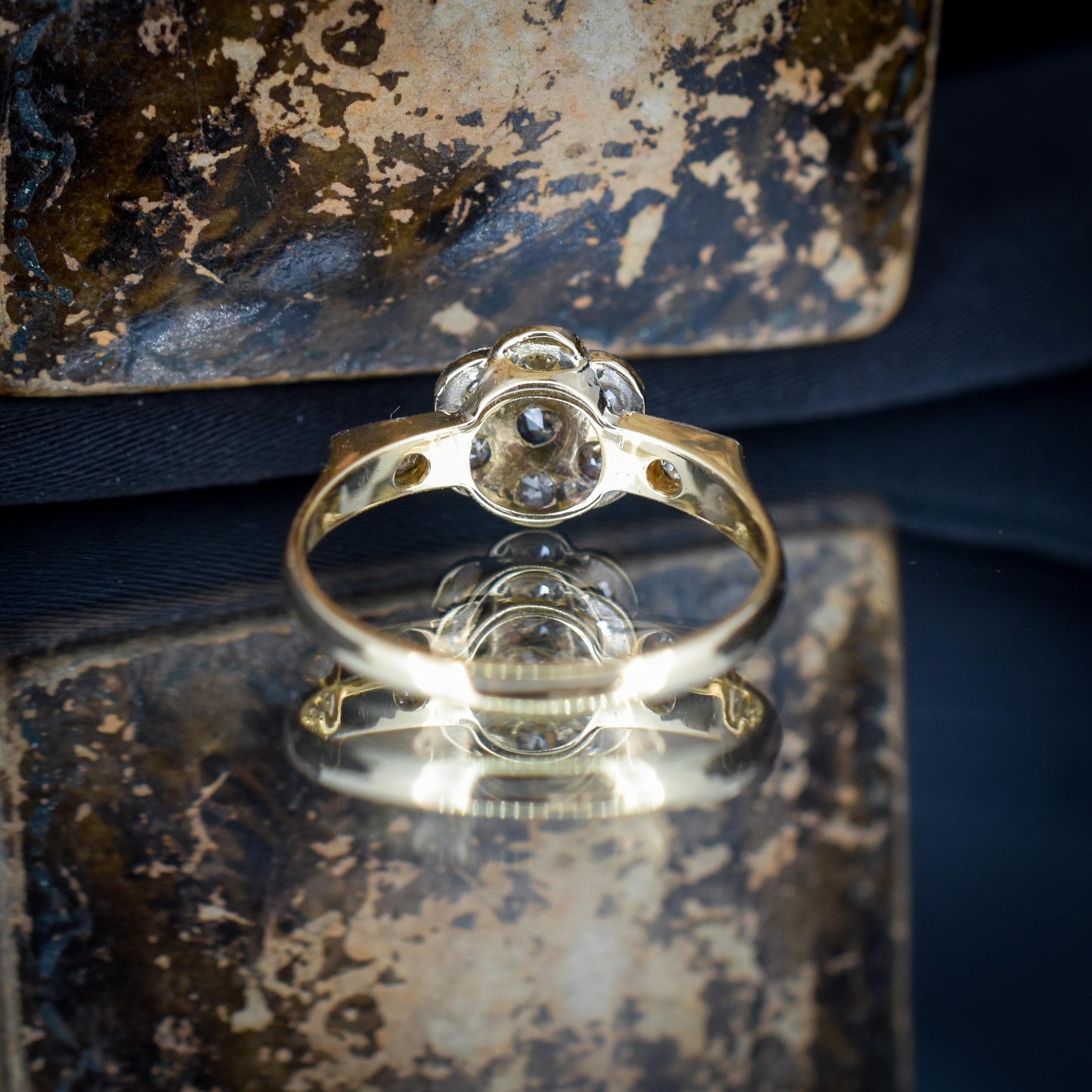 Antique Edwardian Diamond Cluster Daisy 18ct Yellow Gold and Platinum Ring