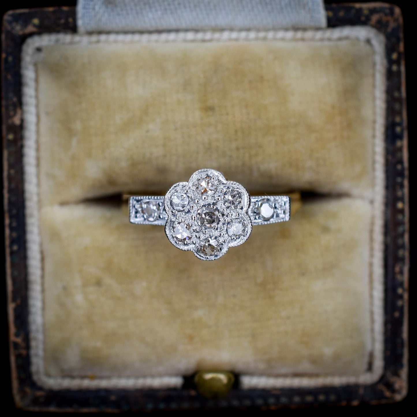 Antique Edwardian Diamond Cluster Daisy 18ct Yellow Gold and Platinum Ring