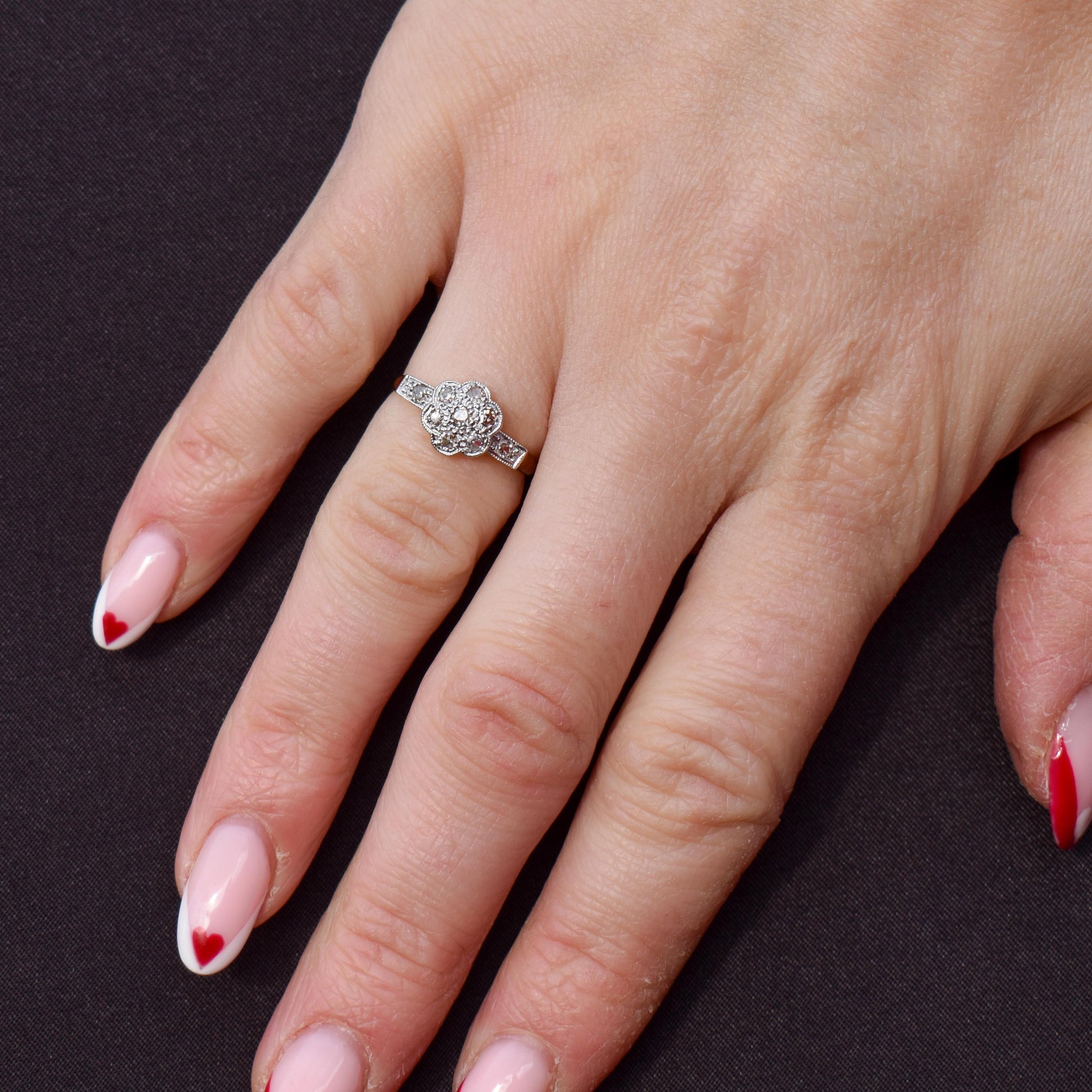 Antique Edwardian Diamond Cluster Daisy 18ct Yellow Gold and Platinum Ring