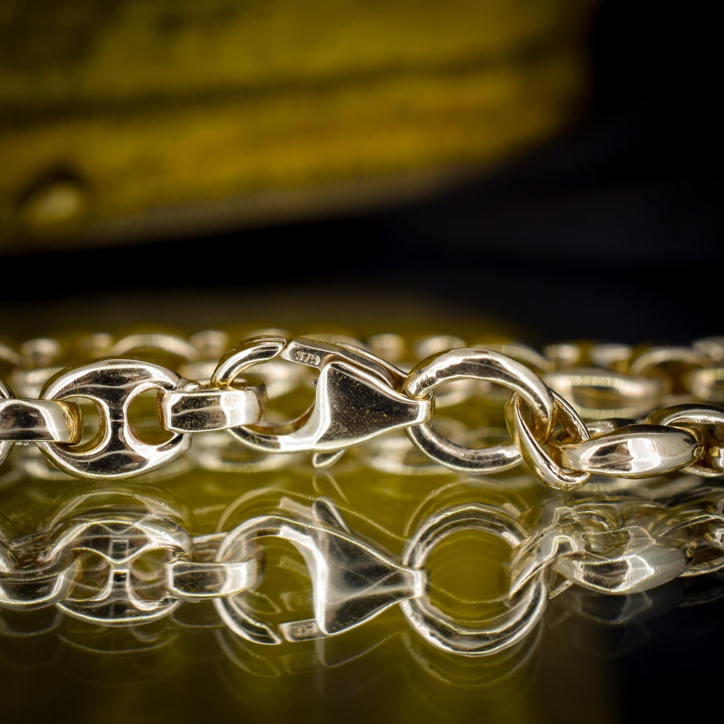 Vintage 9ct Yellow Gold 7.5" Mariner Anchor Link Chain Bracelet