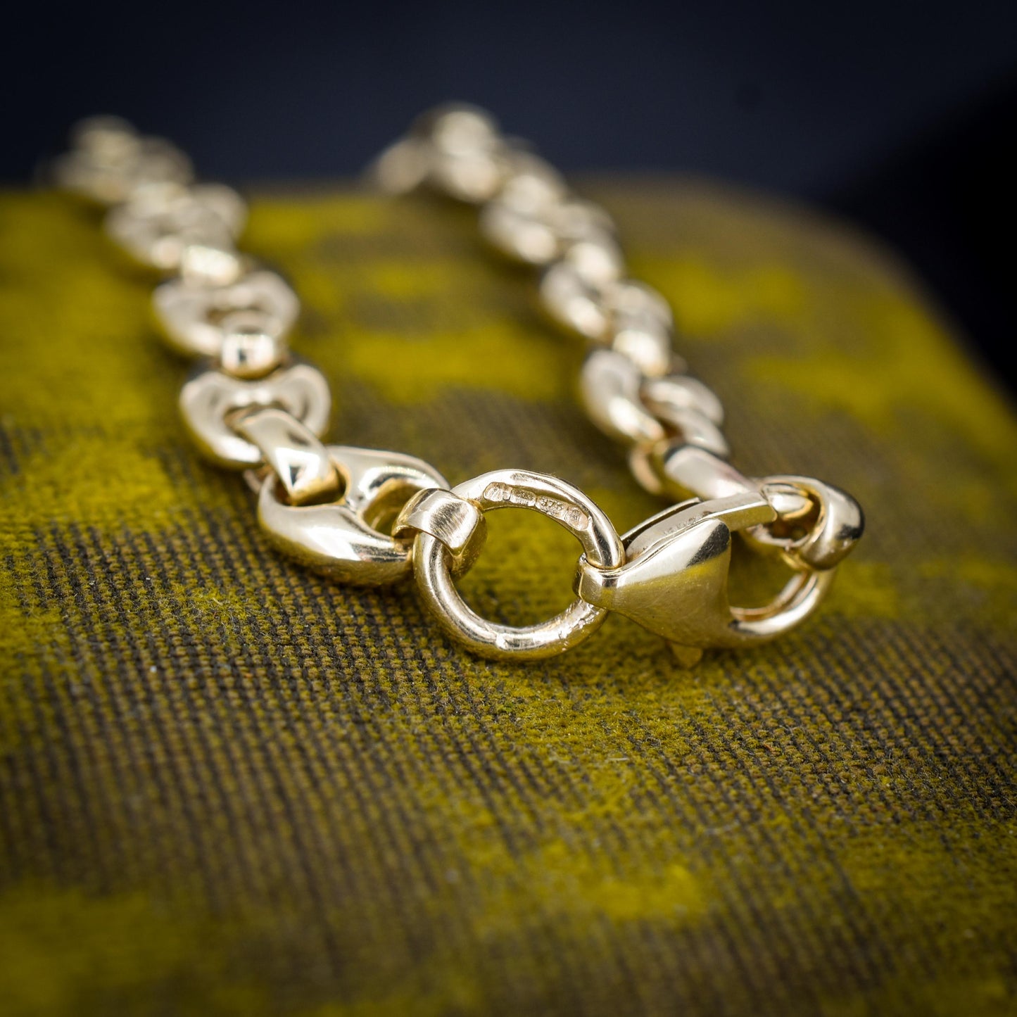 Vintage 9ct Yellow Gold 7.5" Mariner Anchor Link Chain Bracelet