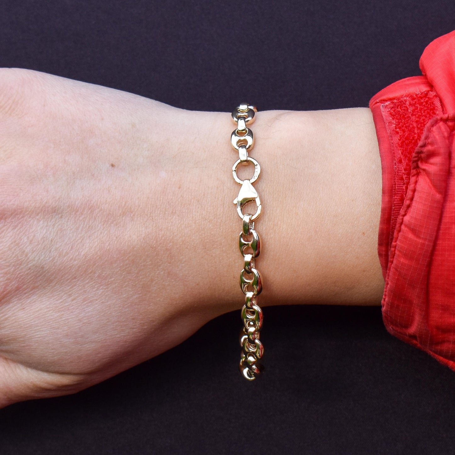 Vintage 9ct Yellow Gold 7.5" Mariner Anchor Link Chain Bracelet