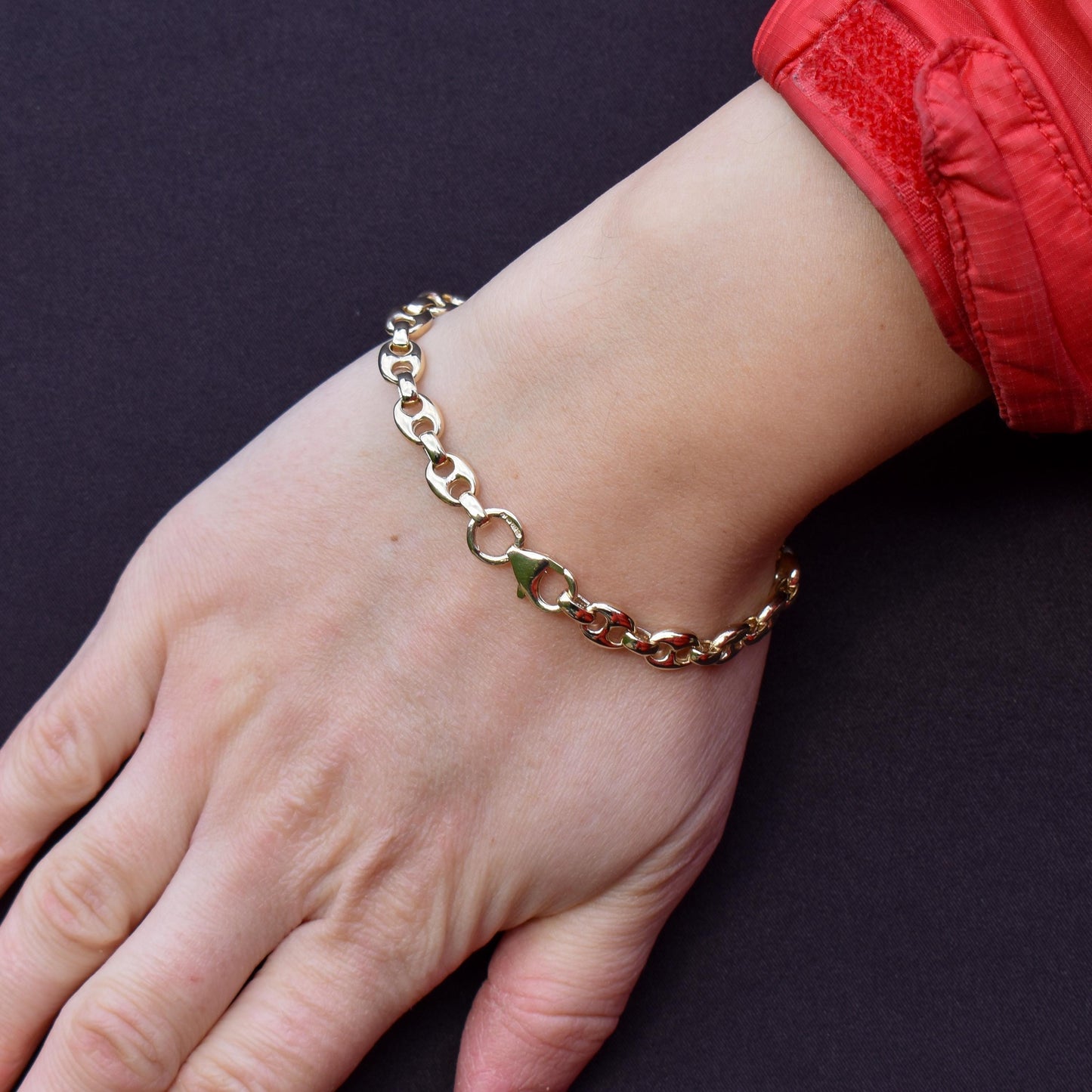 Vintage 9ct Yellow Gold 7.5" Mariner Anchor Link Chain Bracelet