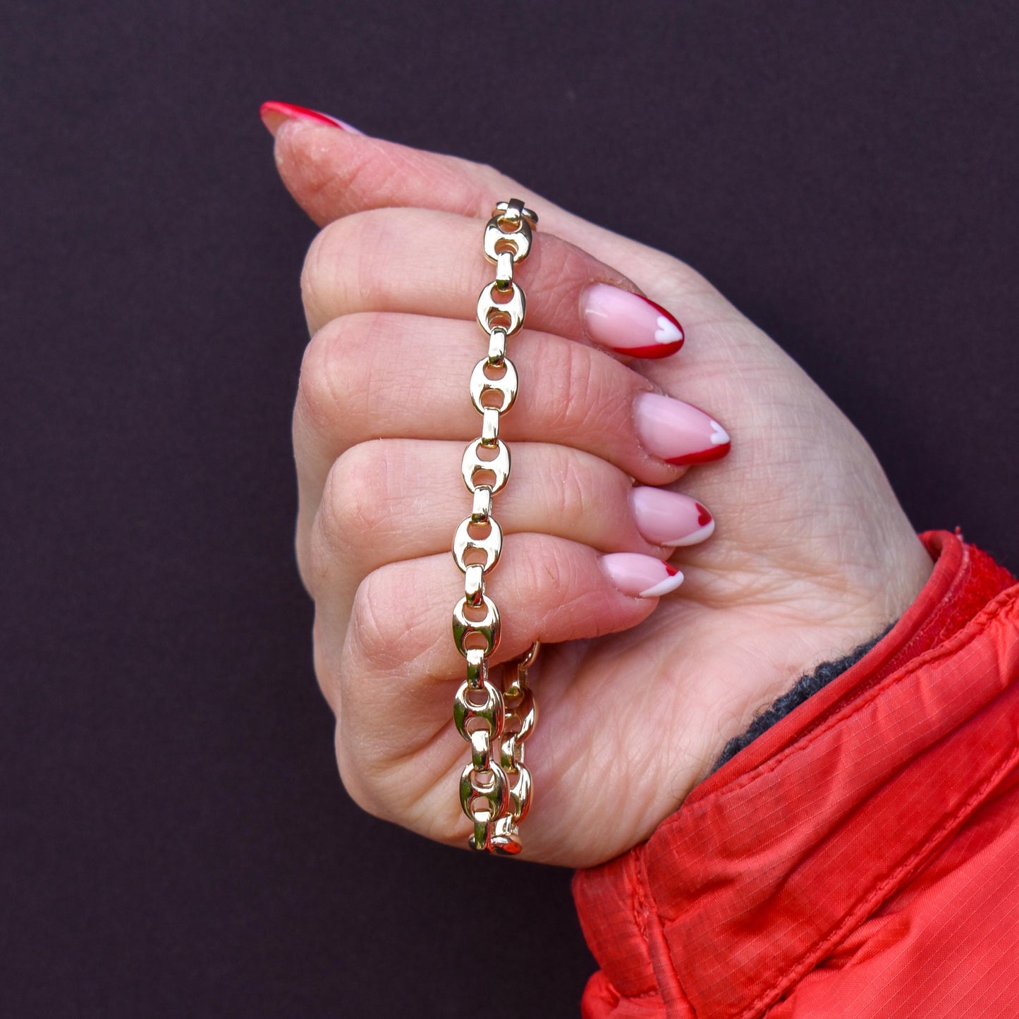 Vintage 9ct Yellow Gold 7.5" Mariner Anchor Link Chain Bracelet