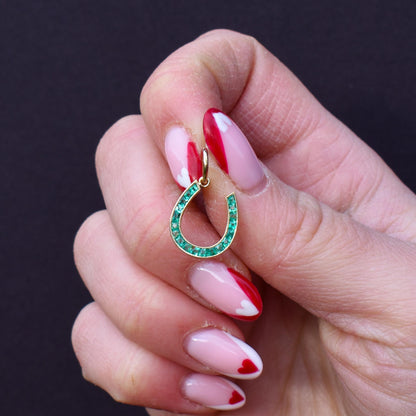 0.35ct French Cut Emerald Horseshoe 18ct Gold Charm Pendant