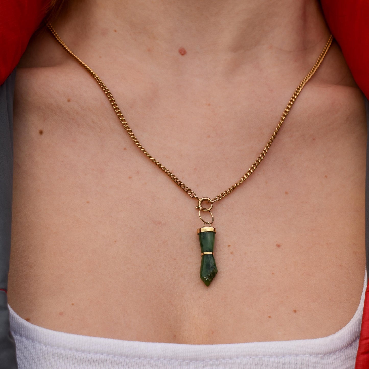 Vintage Green Jade Hand Mano Figa Pendant