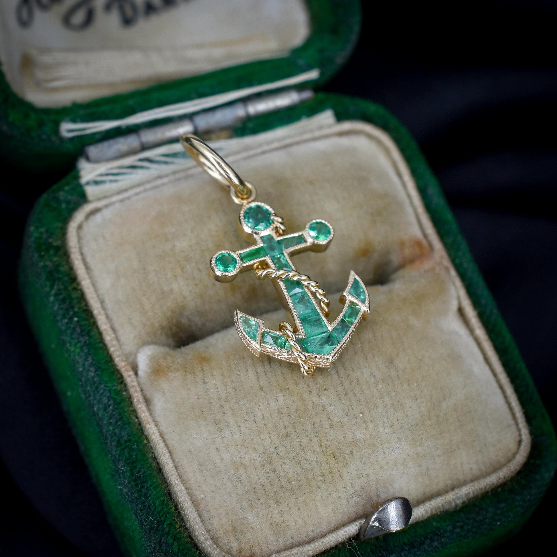 0.35ct Emerald Anchor Rope Nautical 18ct Yellow Gold Charm Pendant