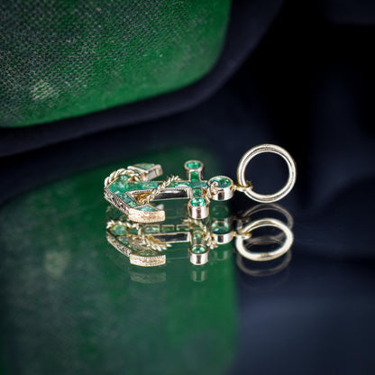 0.35ct Emerald Anchor Rope Nautical 18ct Yellow Gold Charm Pendant