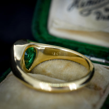 0.81ct Pear-cut Natural Emerald 18ct Gold Signet Gypsy Ring