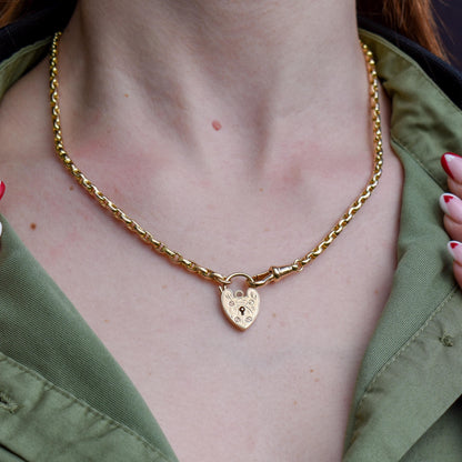 Vintage 9ct Yellow Gold Engraved Heart Padlock Charm Pendant