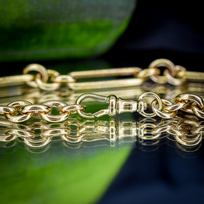 Antique Rolled Gold Trombone Link Bracelet with Dog Clip / Extender | 9"