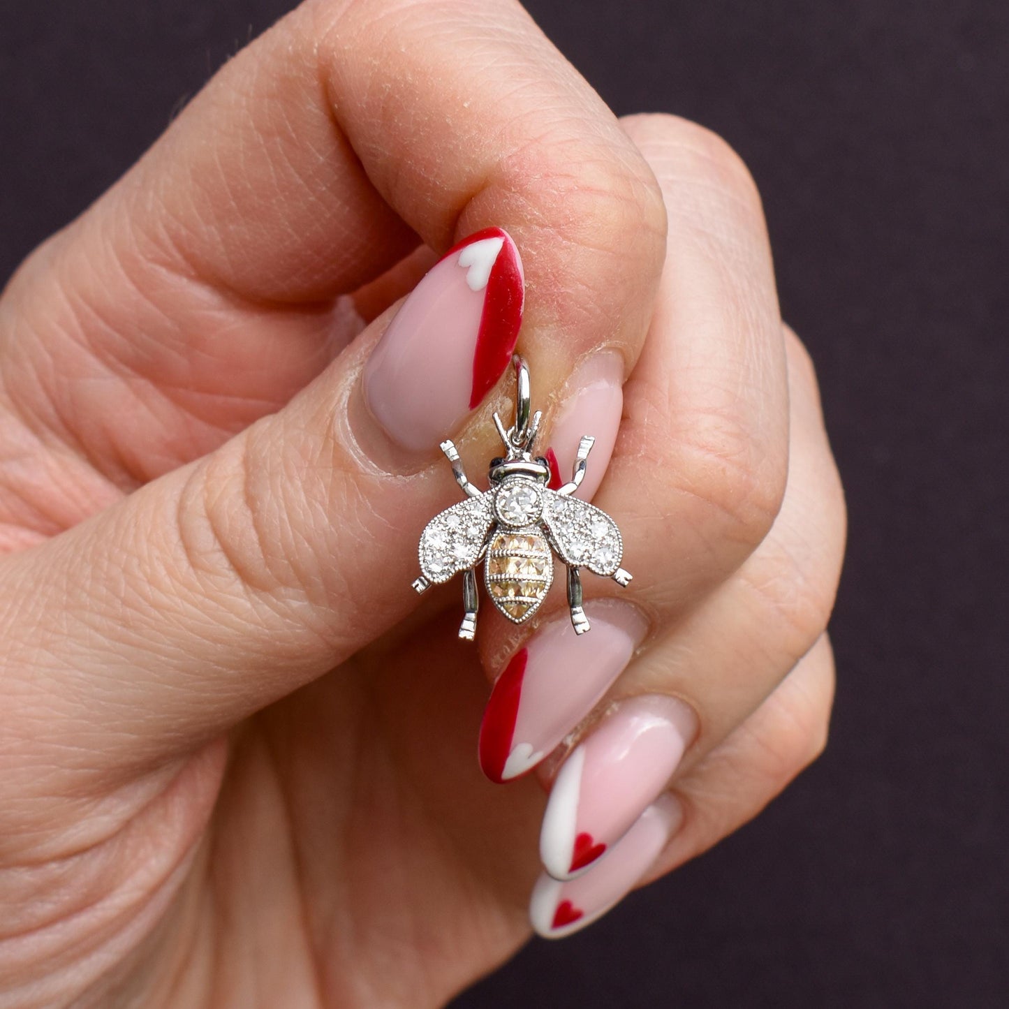 Yellow Sapphire and Diamond Platinum Insect Bee Pendant