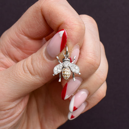 Yellow Sapphire and Diamond Platinum Insect Bee Pendant