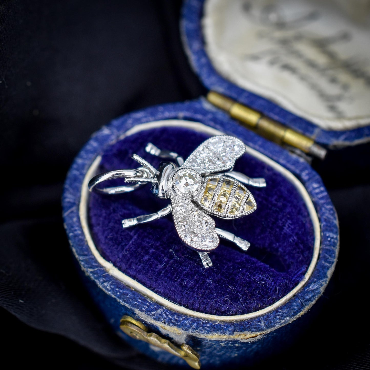 Yellow Sapphire and Diamond Platinum Insect Bee Pendant