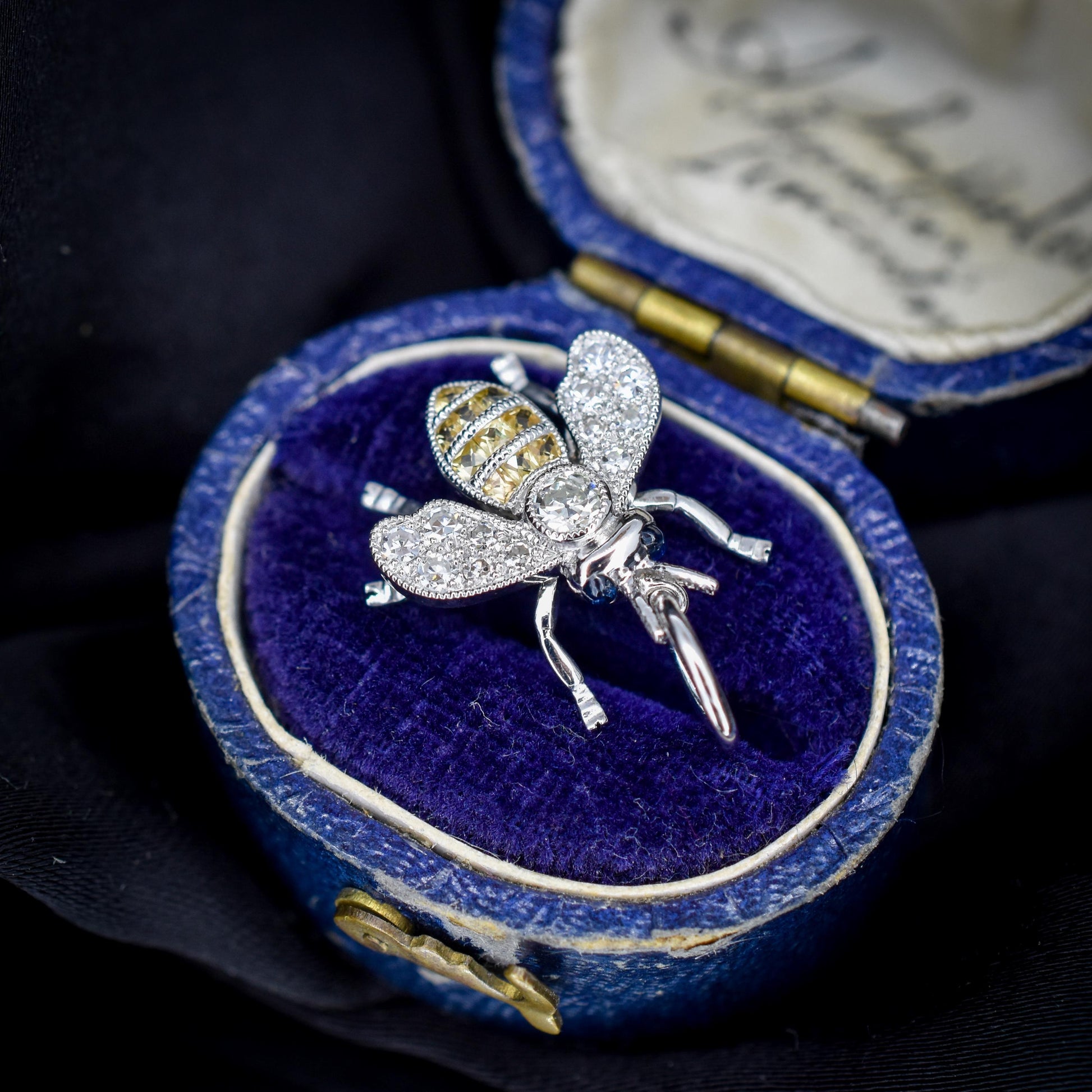 Yellow Sapphire and Diamond Platinum Insect Bee Pendant