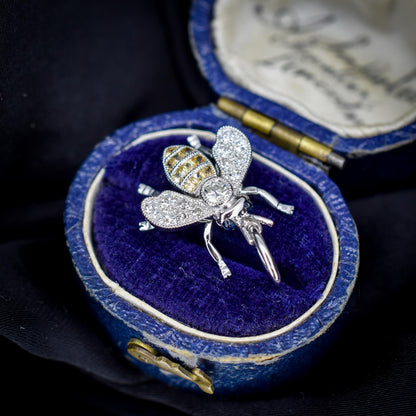 Yellow Sapphire and Diamond Platinum Insect Bee Pendant