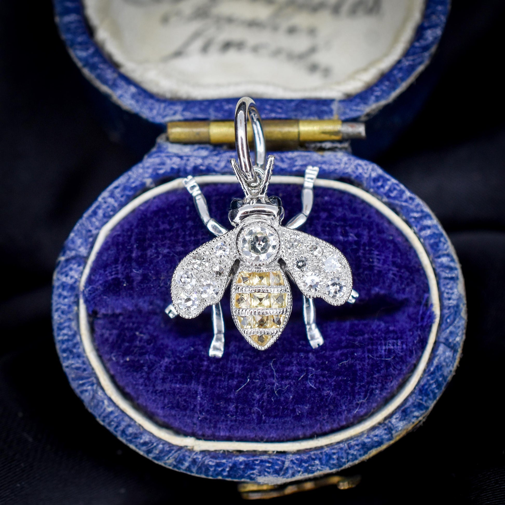 Yellow Sapphire and Diamond Platinum Insect Bee Pendant