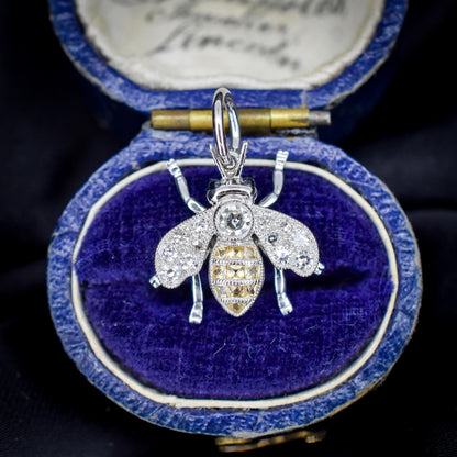 Yellow Sapphire and Diamond Platinum Insect Bee Pendant