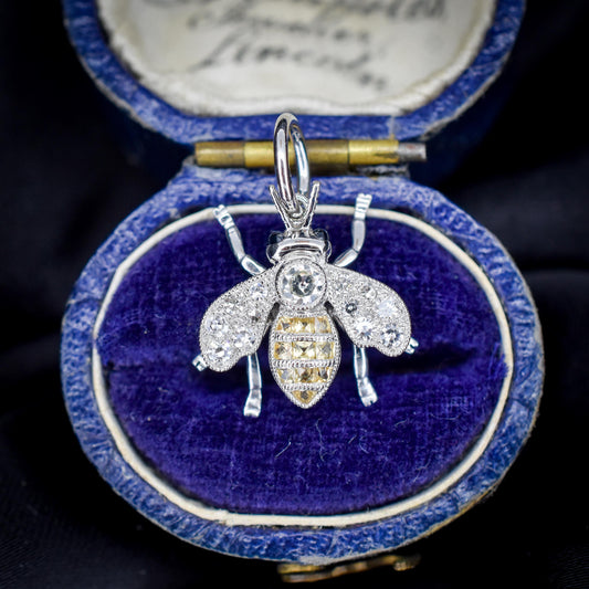 Yellow Sapphire and Diamond Platinum Insect Bee Pendant