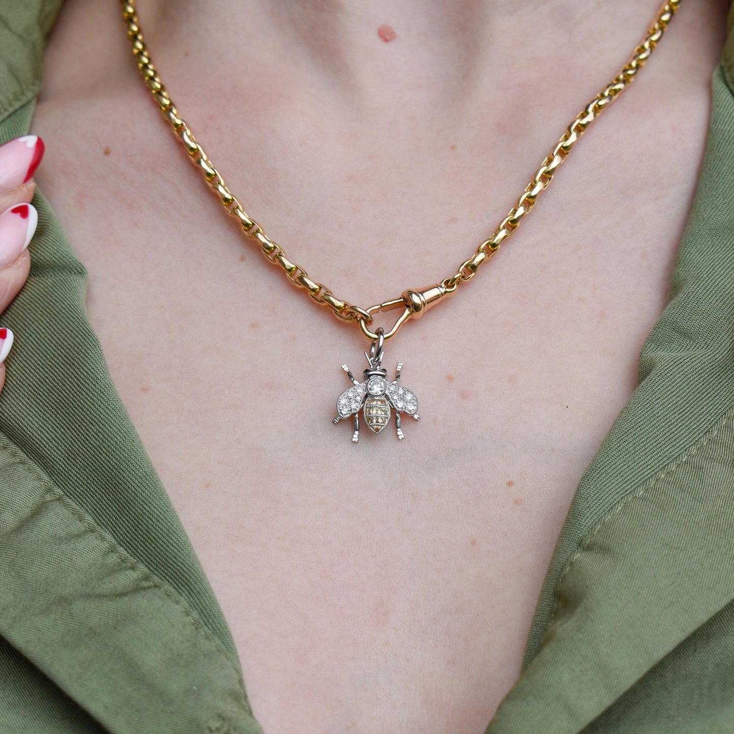 Yellow Sapphire and Diamond Platinum Insect Bee Pendant