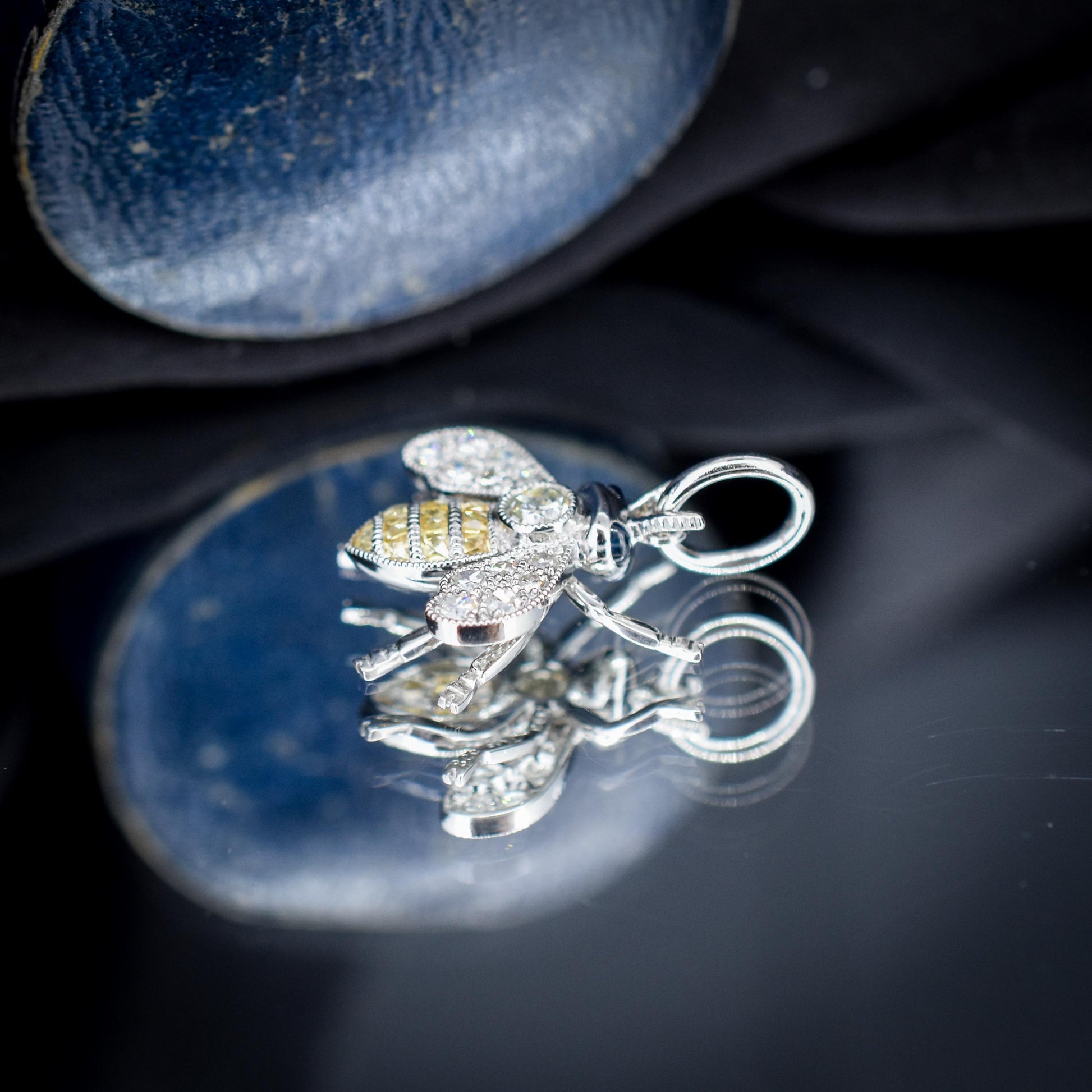 Yellow Sapphire and Diamond Platinum Insect Bee Pendant