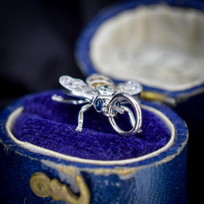 Yellow Sapphire and Diamond Platinum Insect Bee Pendant