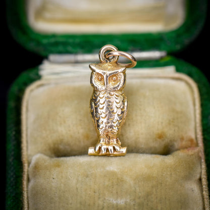 Vintage 9ct Gold Wise Owl Charm Pendant | Dated 1957