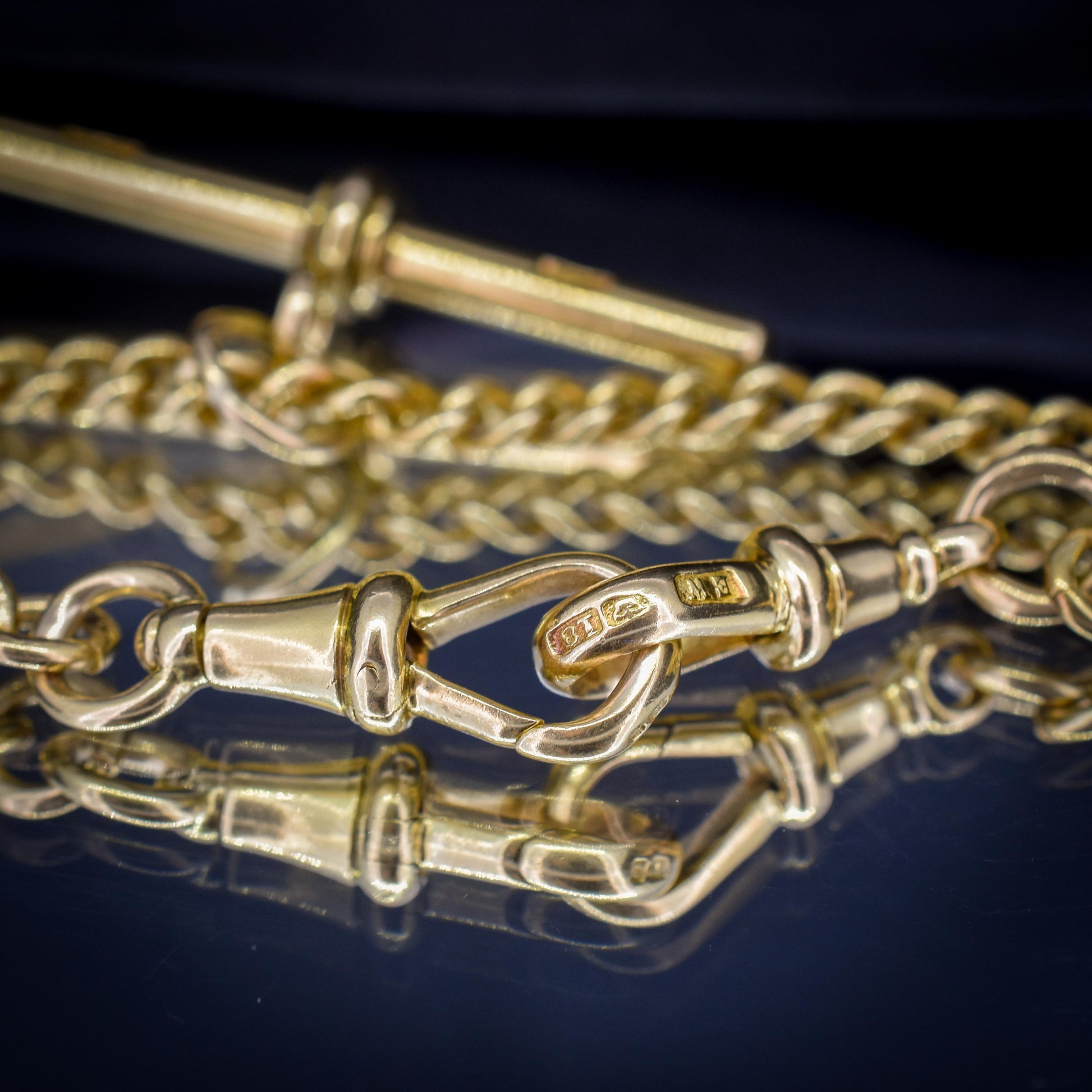 Antique 18ct Yellow Gold Curb Link Albert Watch Chain Necklace | 15.75"